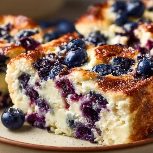Delicious blueberry cottage cheese breakfast bake ready to serve