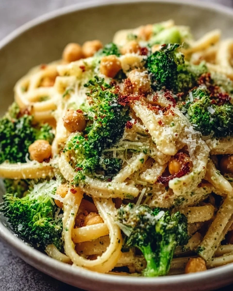 Broccoli Chickpea Pasta with Garlic Olive Oil