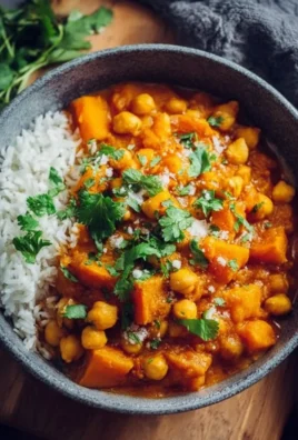 Delicious butternut squash and chickpea curry served in a bowl.