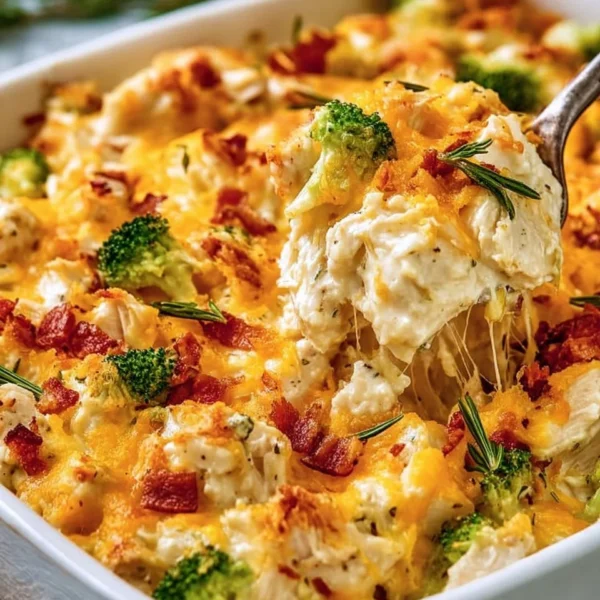 Creamy low carb chicken casserole dish ready to serve
