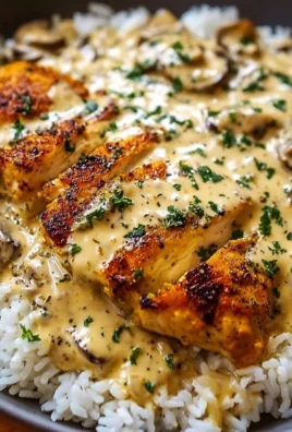Delicious creamy smothered chicken served over rice with savory sauce