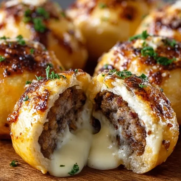 Garlic Parmesan Cheeseburger Bombs served on a plate
