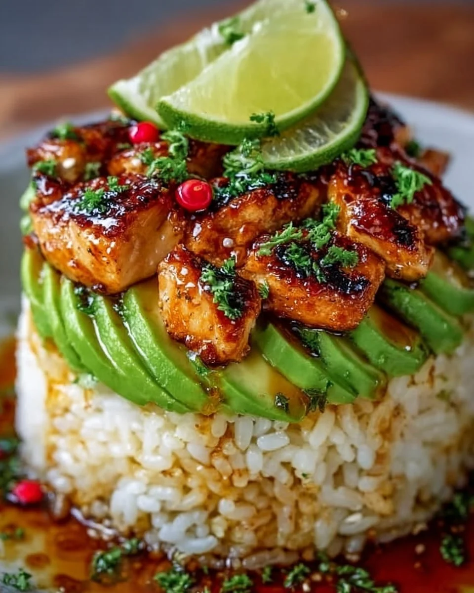 Honey Lime Chicken & Avocado Rice Stack for Easy Meal Prep