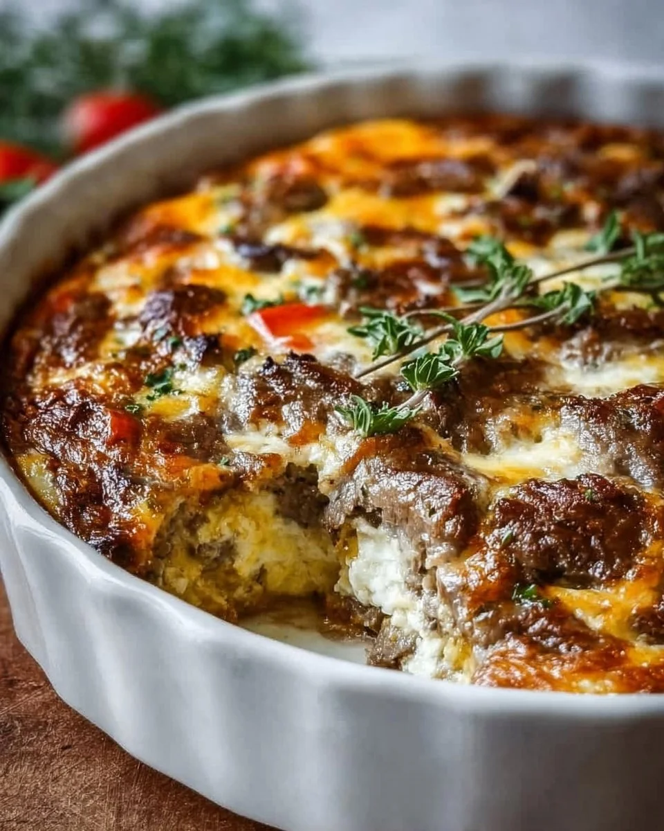 Low Carb Philly Cheesesteak Casserole