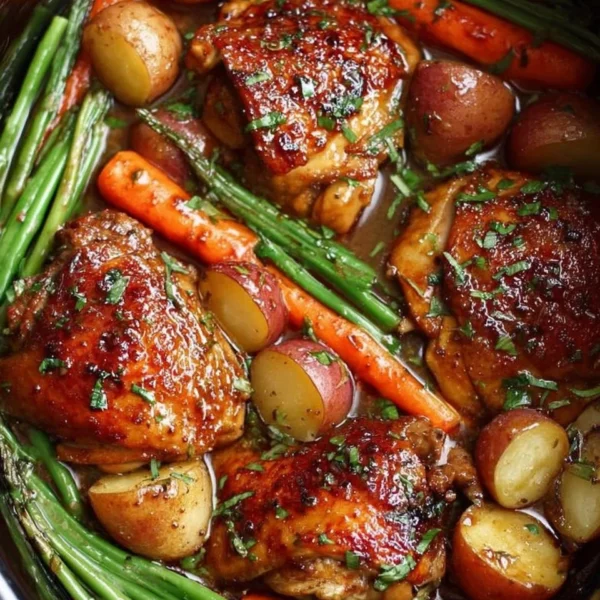 Delicious Slow Cooker Honey Garlic Chicken with fresh veggies served in a bowl.