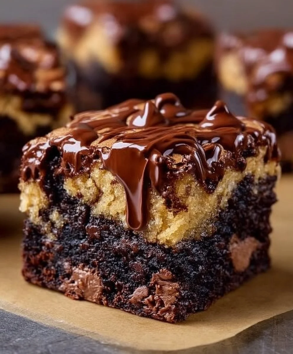 Sourdough Brown Butter Brookies with Chocolate Drizzle
