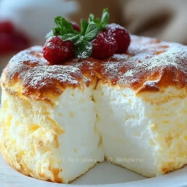 Delicious Yogurt Cloud Cake topped with fresh berries for a light dessert