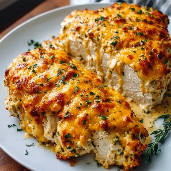 4-Ingredient ranch chicken bake cooked and served in a baking dish