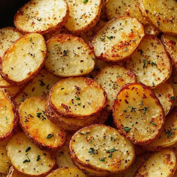 Crispy air fryer sliced potatoes served in a bowl