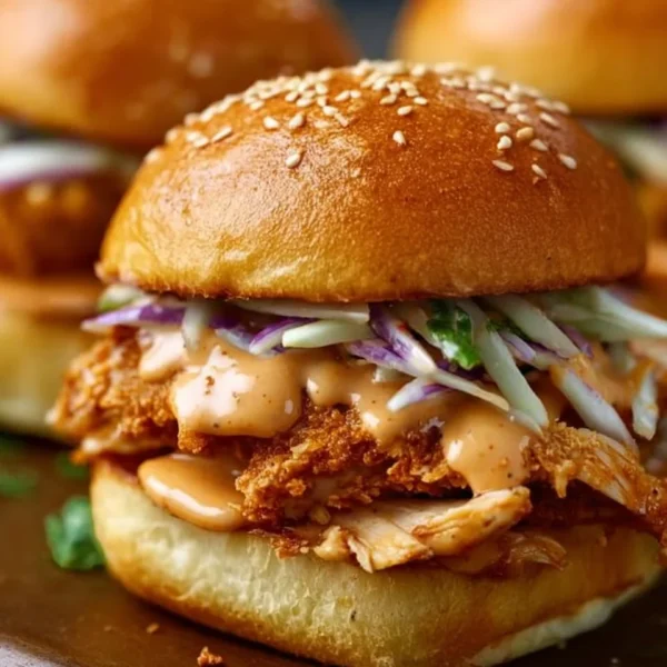 Delicious Bang Bang Chicken Sliders ready to eat