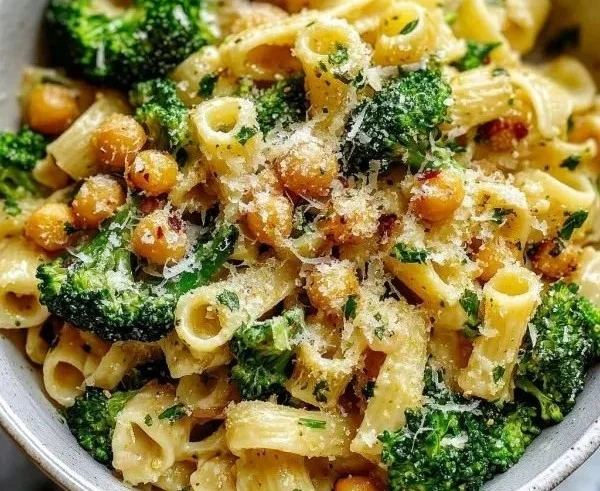 Broccoli Chickpea Pasta with Garlic Olive Oil