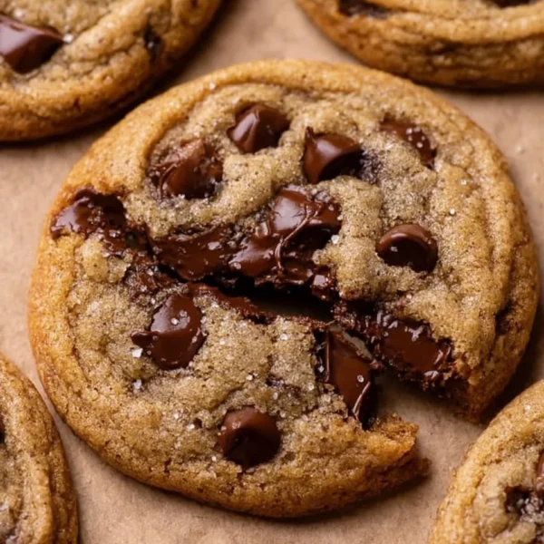Delicious brown butter sourdough discard chocolate chip cookies on a plate