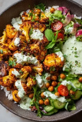 Cauliflower shawarma bowl with fresh vegetables and tahini sauce