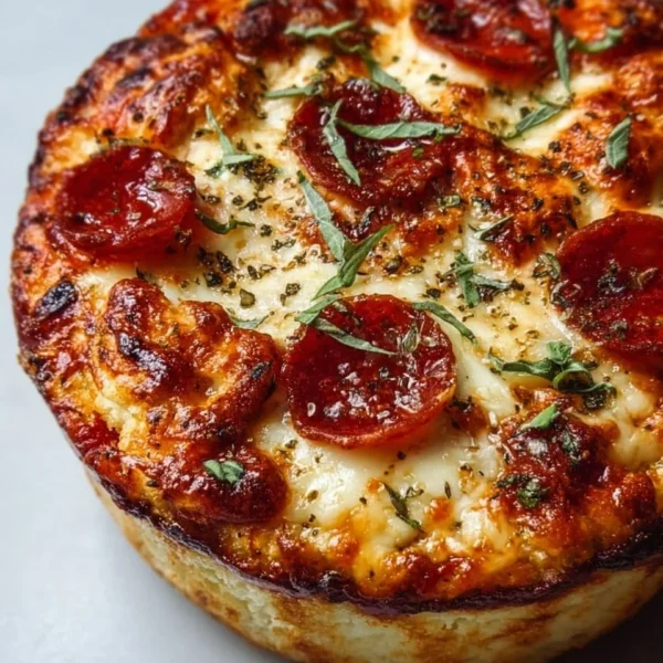 Cottage Cheese Pizza Bowl topped with fresh ingredients and herbs