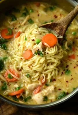 A bowl of Crack Chicken Noodle Soup garnished with herbs and surrounded by ingredients.