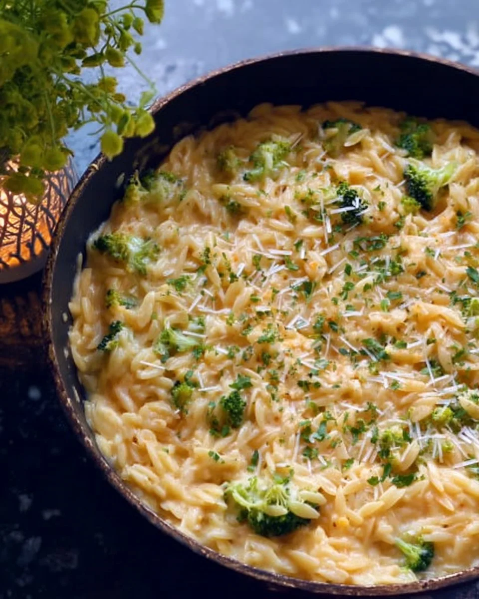 Creamy Broccoli Cheddar Orzo