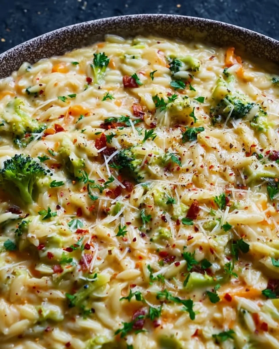 Creamy Broccoli Cheddar Orzo