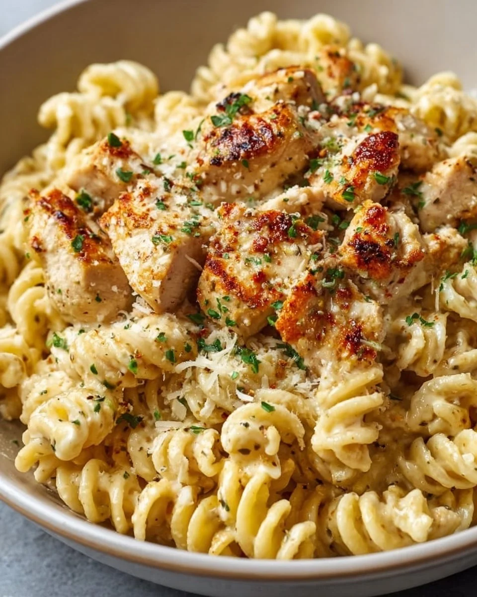 Crockpot Garlic Parmesan Chicken Pasta