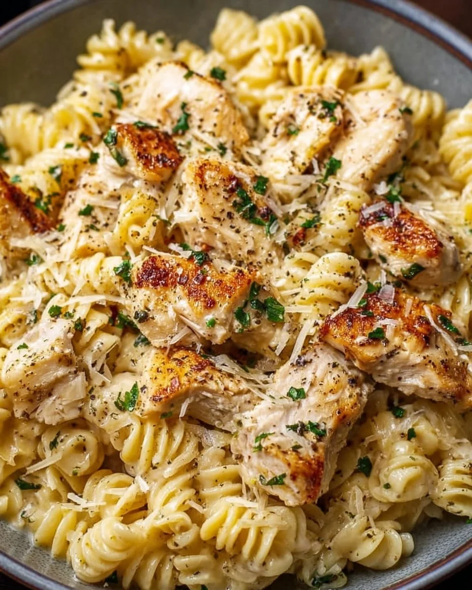 Crockpot Garlic Parmesan Chicken Pasta