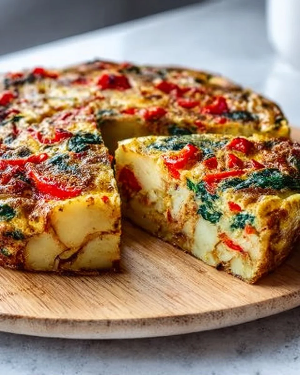 Easy Frittata with Potatoes, Red Peppers, and Spinach