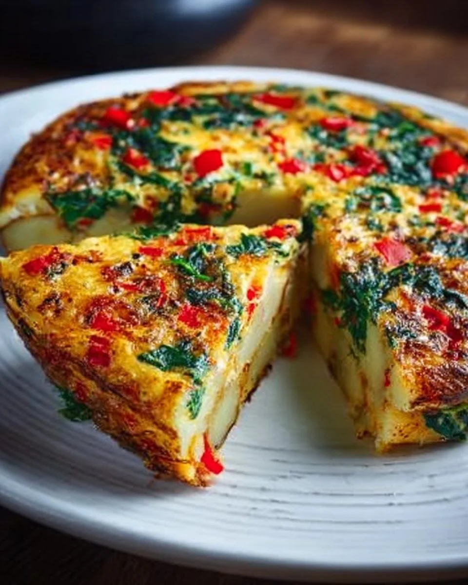 Easy Frittata with Potatoes, Red Peppers, and Spinach