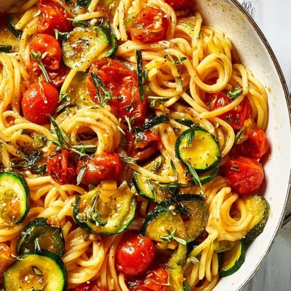 Fresh Garden Tomato Zucchini Pasta with vibrant vegetables and herbs