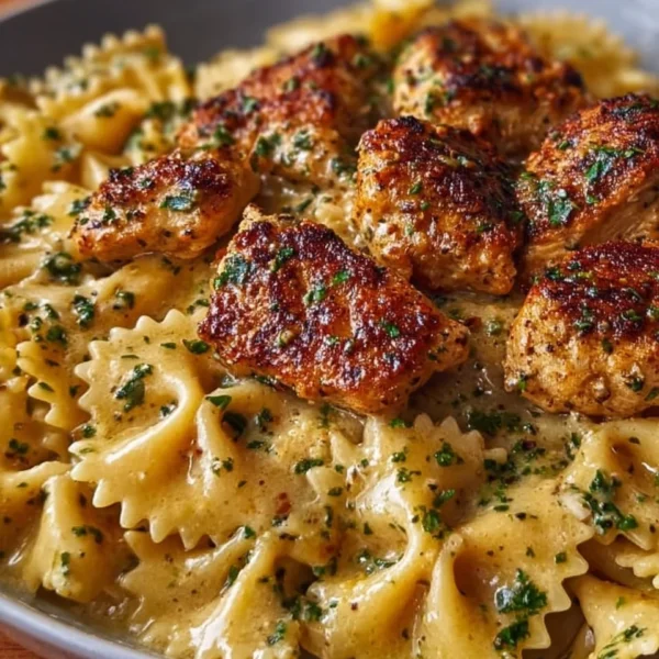 Delicious Garlic Butter Chicken served with Bowtie Pasta