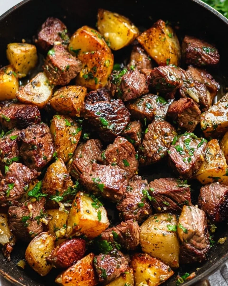 Garlic Butter Steak Bites and Potatoes