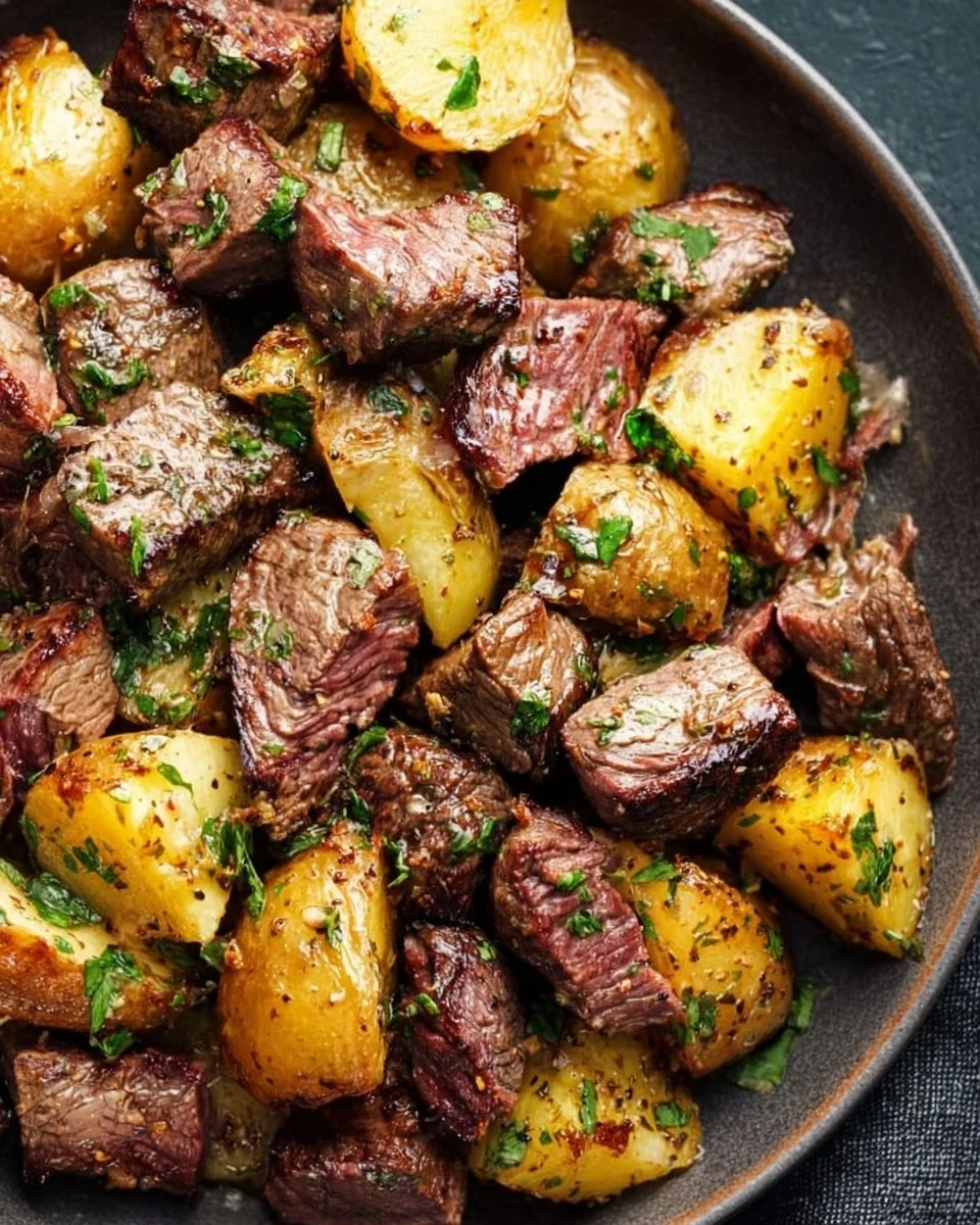 Garlic Butter Steak Bites and Potatoes