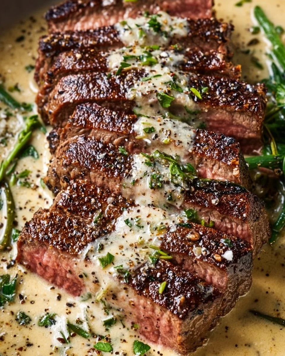 Garlic Butter Steak With Parmesan Cream Sauce