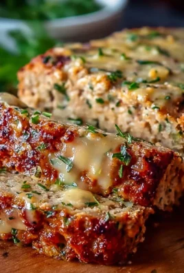 Garlic Parmesan Chicken Meatloaf served on a plate with herbs