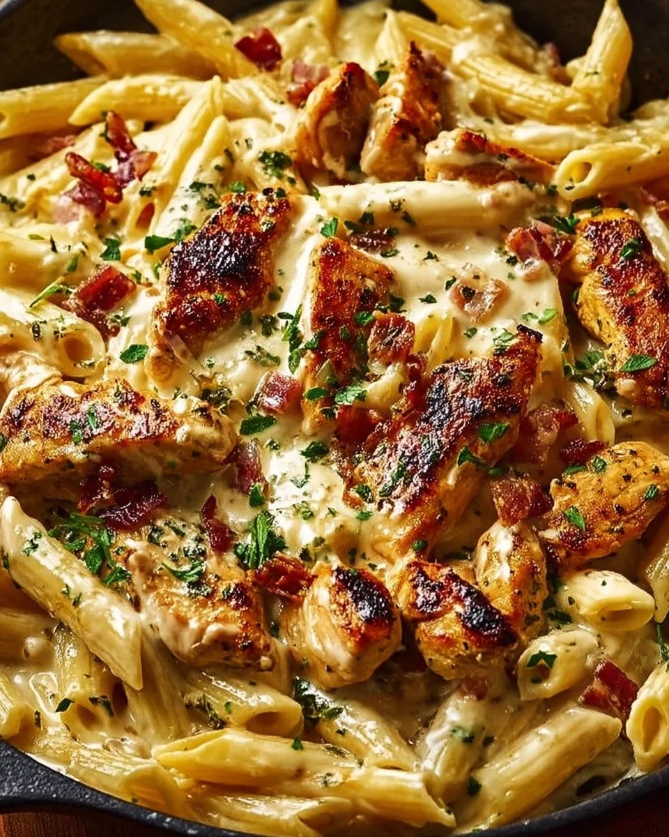 Indulgent Garlic Butter Chicken Penne with Creamy Three-Cheese Sauce