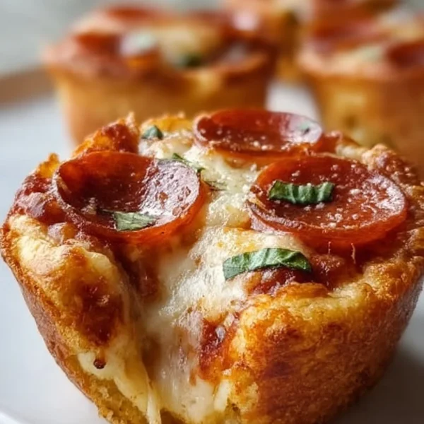 Mini deep dish crescent roll pizzas topped with cheese and pepperoni