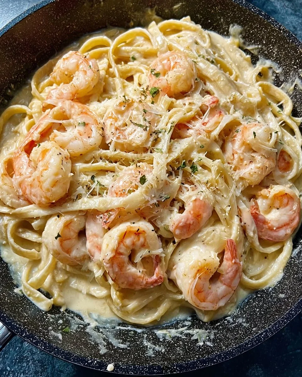 One Pan Shrimp Fettuccine Alfredo
