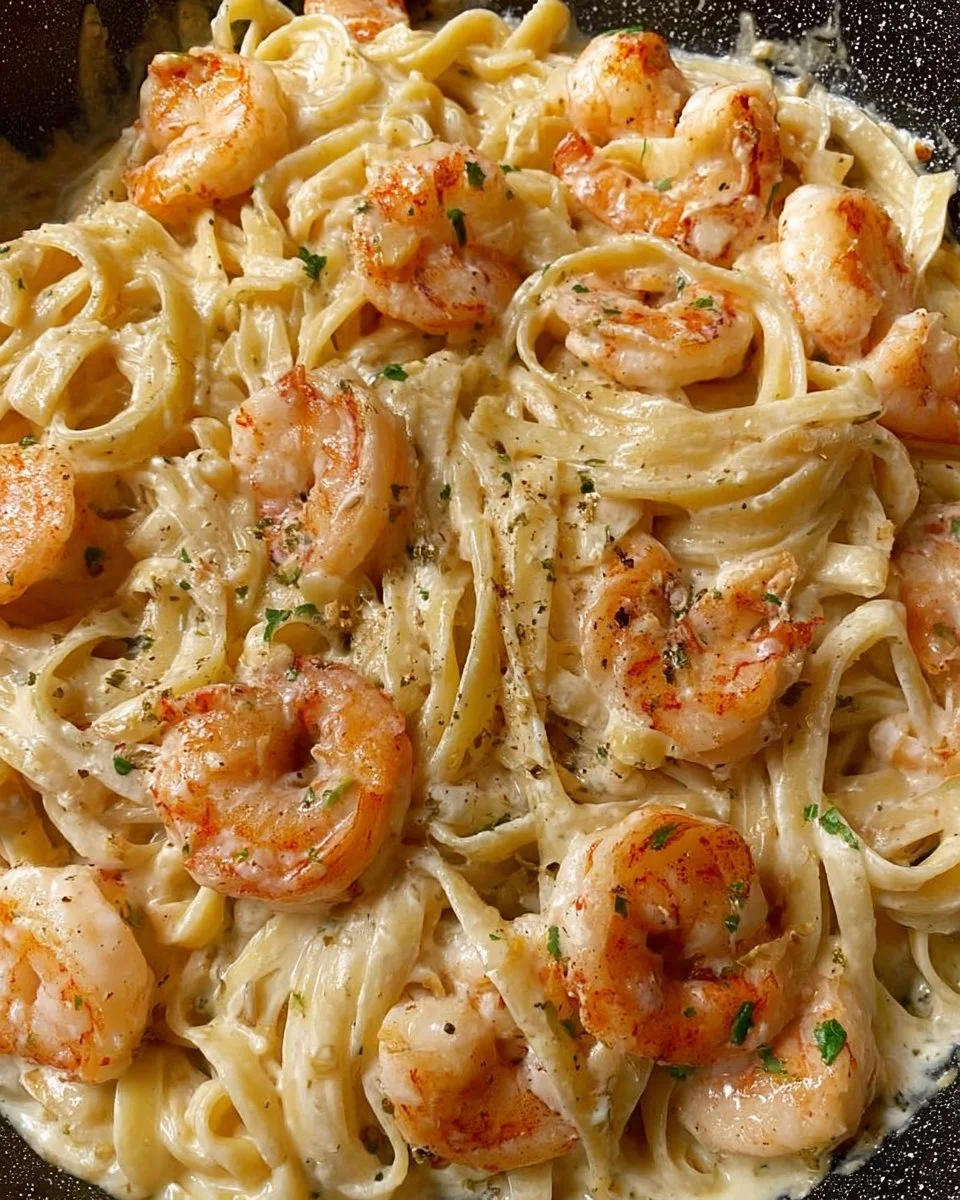 One Pan Shrimp Fettuccine Alfredo