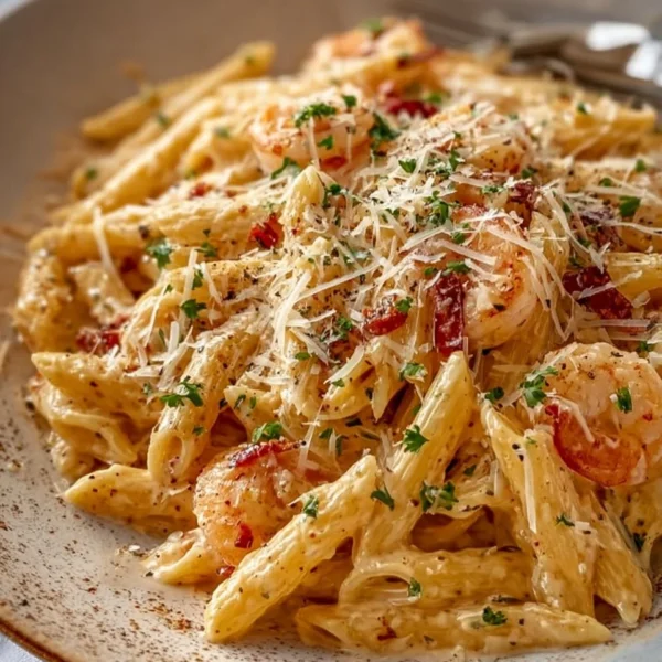 One pot creamy garlic pasta dish, rich and creamy with garlic flavor