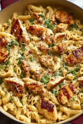 One Pot Creamy Parmesan Chicken Pasta dish prepared with fresh ingredients