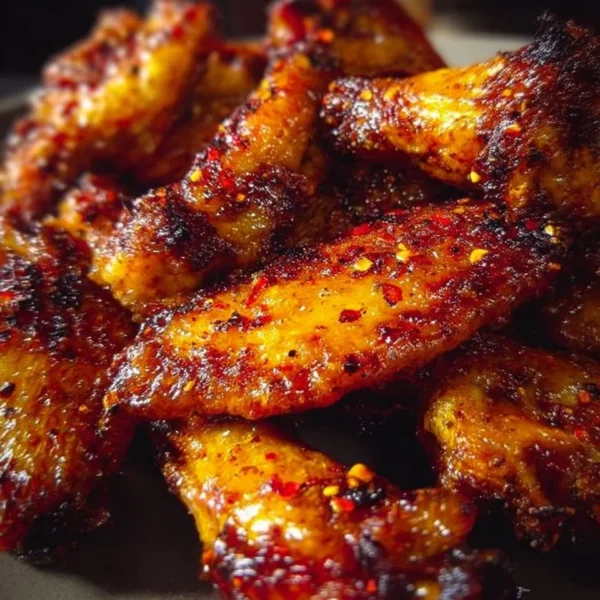 Pineapple Cowboy Candy Chicken Wings glazed with sweet and spicy sauce