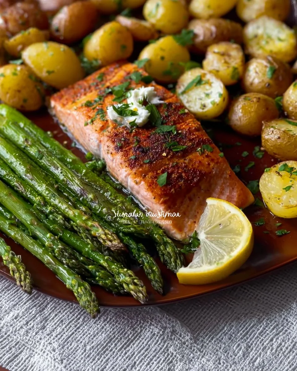 Salmon, Potato, and Asparagus Sheet Pan Meal