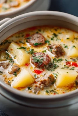Delicious crockpot sausage potato soup in a bowl with fresh herbs