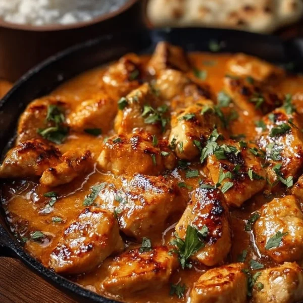 Texas Roadhouse Butter Chicken Skillet served with rice and fresh vegetables