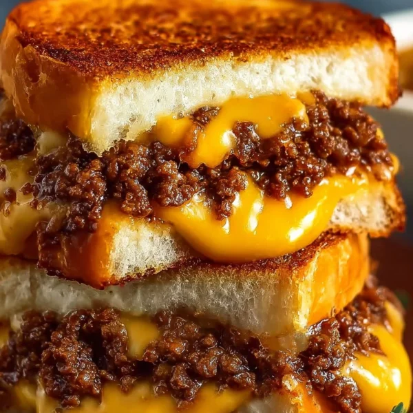 Ultimate Cheesy Ground Beef Melt served on a plate with melted cheese and toppings