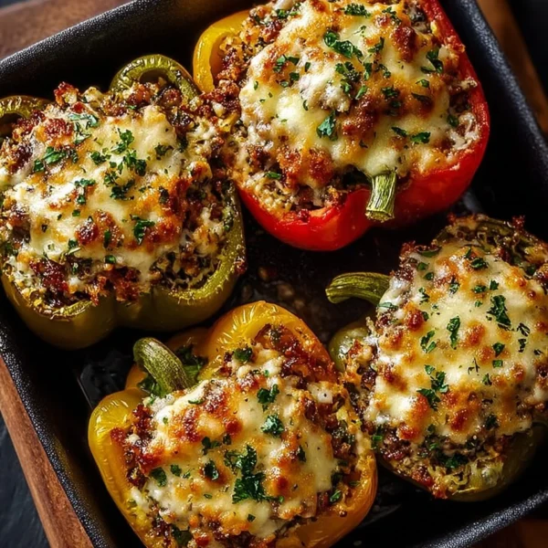 Delicious vegetarian stuffed bell peppers filled with colorful vegetables and grains