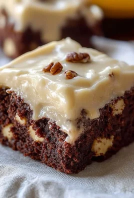Delicious banana bread brownies topped with chocolate drizzle on a plate