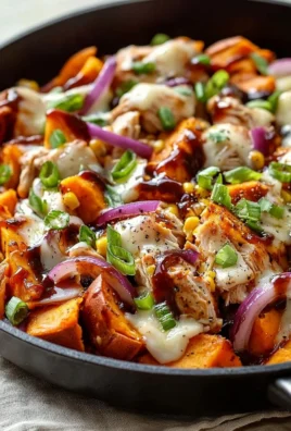 BBQ chicken sweet potato skillet in a cast iron pan