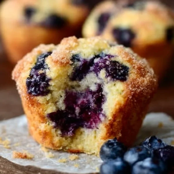 Freshly baked blueberry muffins on a cooling rack