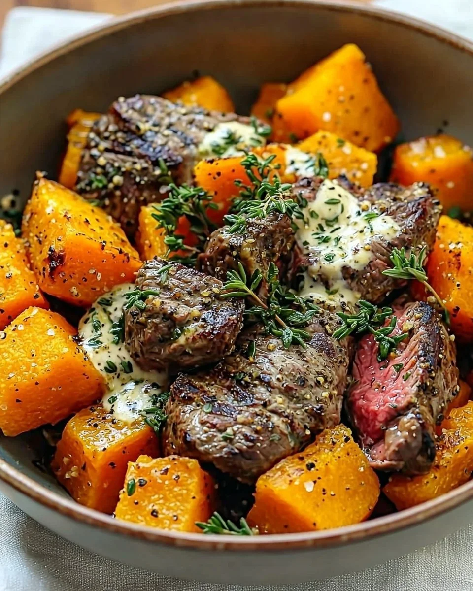 Butternut Squash & Garlic Herb Steak Bowls