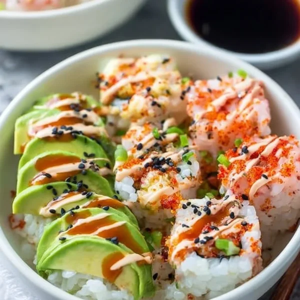 Delicious California Roll Sushi Bowl with fresh ingredients and sushi toppings