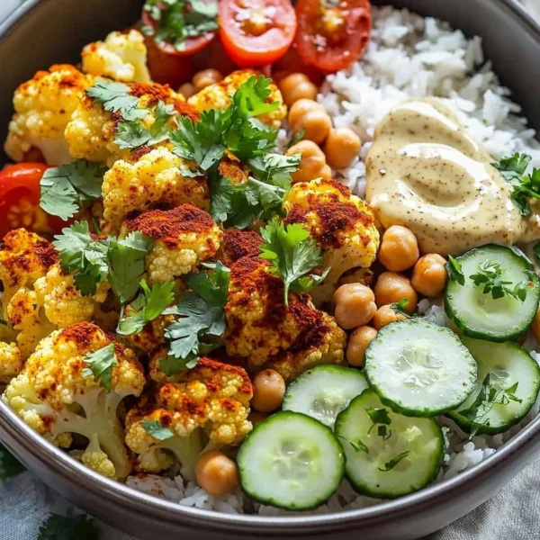 Delicious Cauliflower Shawarma Bowls with fresh toppings and spices