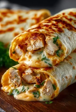 Cheesy garlic chicken wraps served on a plate with fresh ingredients